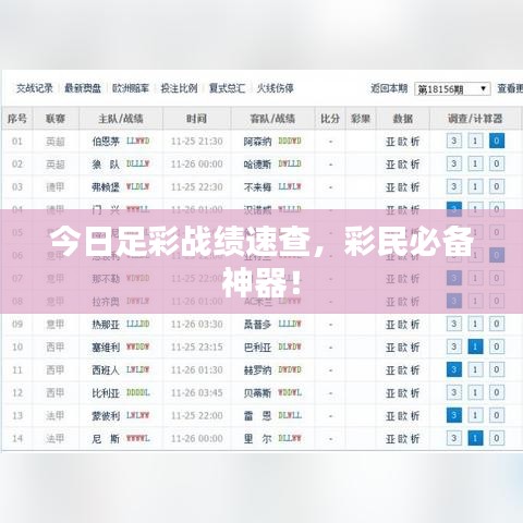 今日足彩戰(zhàn)績速查，彩民必備神器！