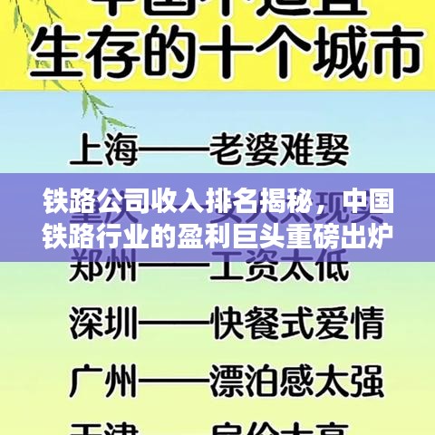 鐵路公司收入排名揭秘，中國(guó)鐵路行業(yè)的盈利巨頭重磅出爐！