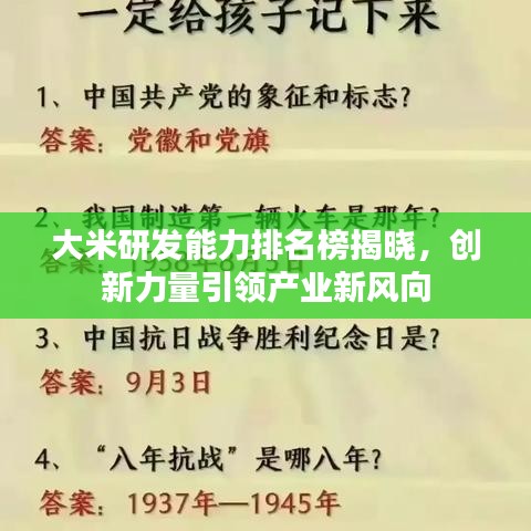 大米研發(fā)能力排名榜揭曉，創(chuàng)新力量引領產業(yè)新風向
