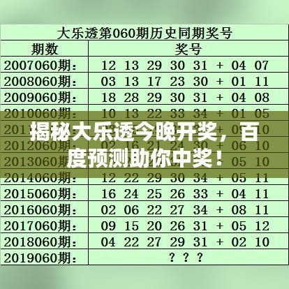揭秘大樂(lè)透今晚開(kāi)獎(jiǎng)，百度預(yù)測(cè)助你中獎(jiǎng)！