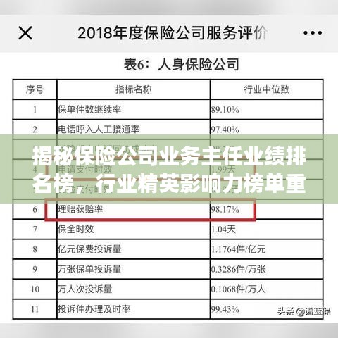 揭秘保險(xiǎn)公司業(yè)務(wù)主任業(yè)績排名榜，行業(yè)精英影響力榜單重磅出爐！